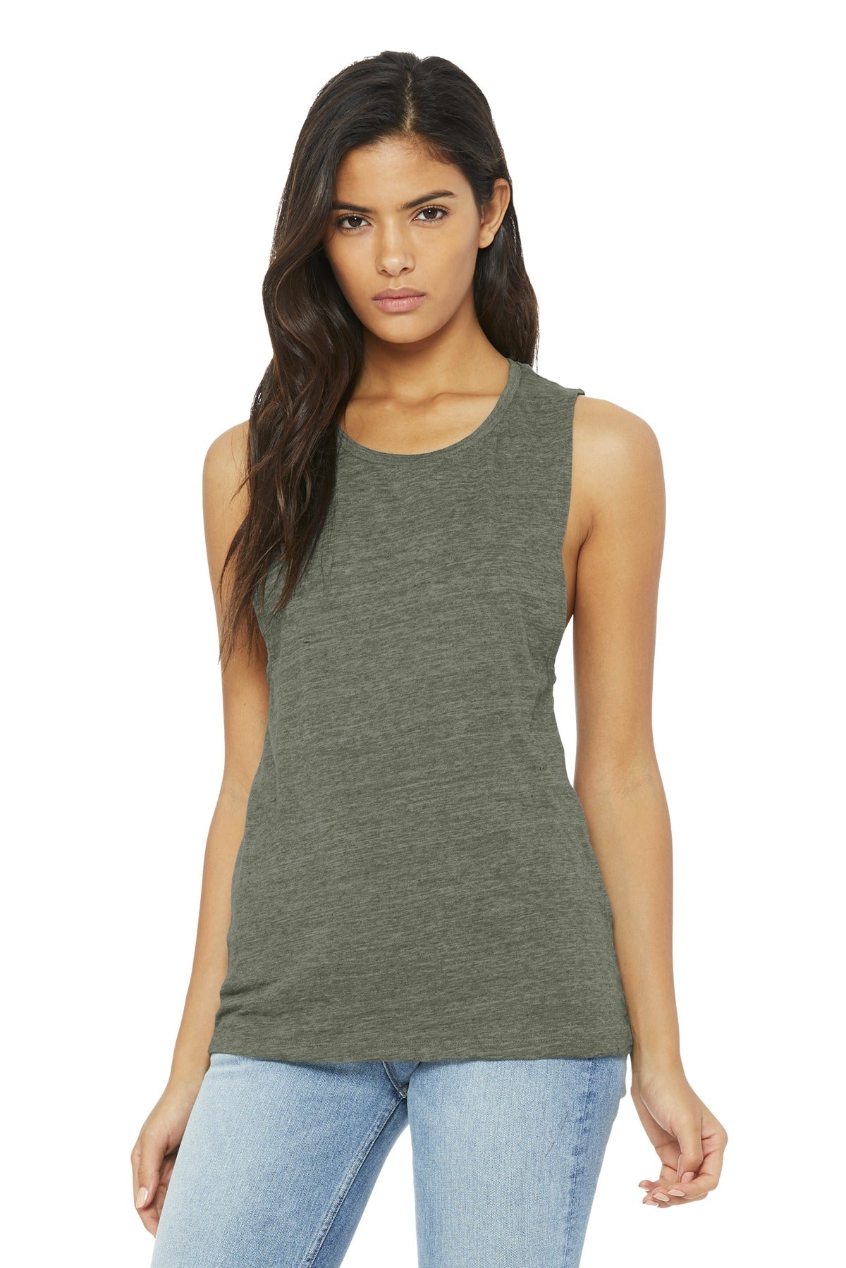BELLA+CANVAS  Women's Flowy Scoop Muscle Tank - Olive Slub