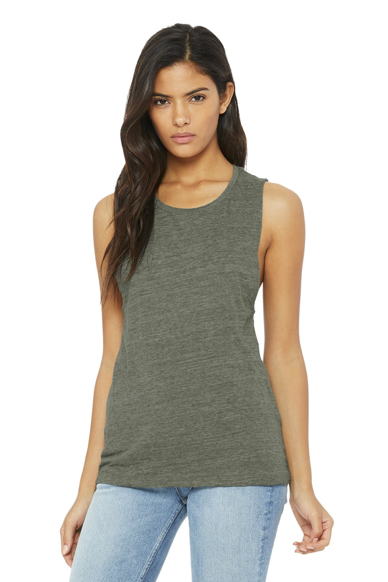 BELLA+CANVAS  Women's Flowy Scoop Muscle Tank - Olive Slub