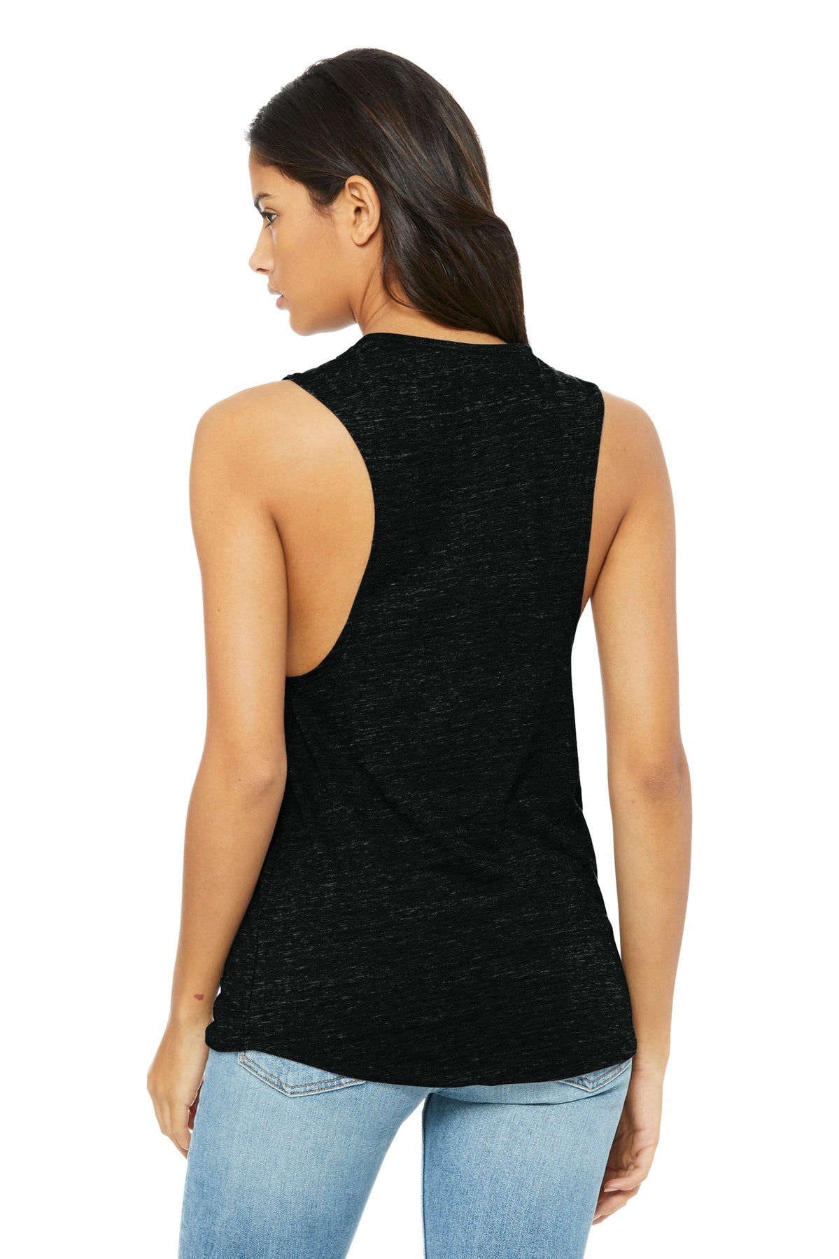 BELLA+CANVAS  Women's Flowy Scoop Muscle Tank - Solid Black Slub