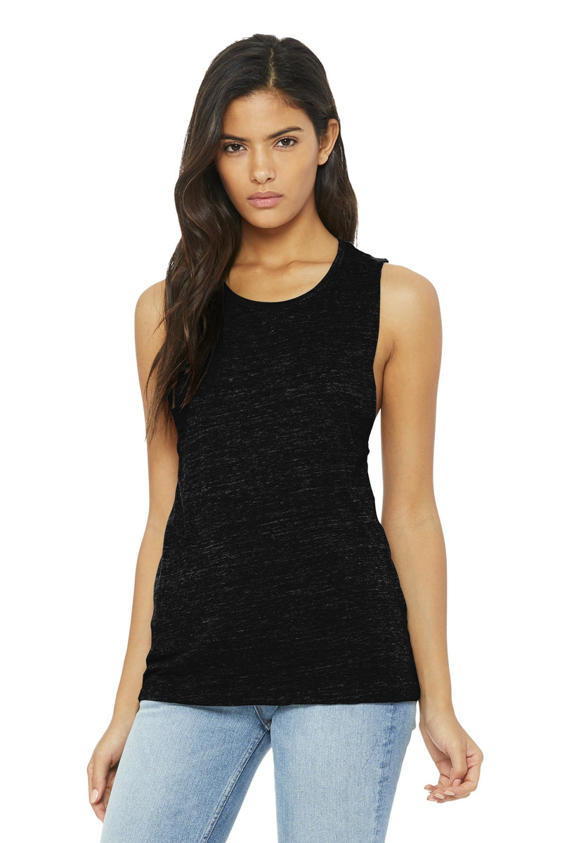 BELLA+CANVAS  Women's Flowy Scoop Muscle Tank - Solid Black Slub