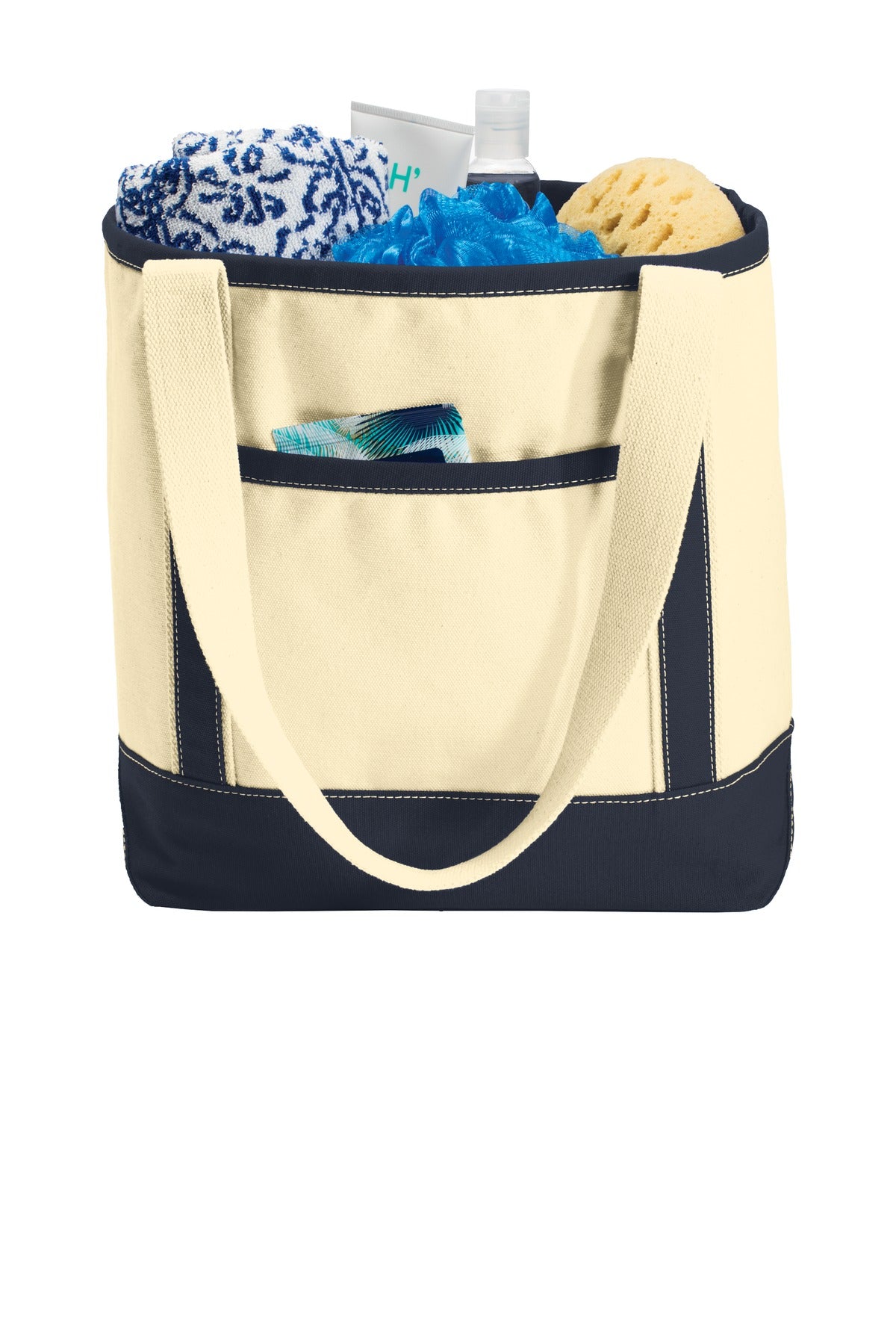 Port Authority Medium Cotton Canvas Tote - Natural/ Navy