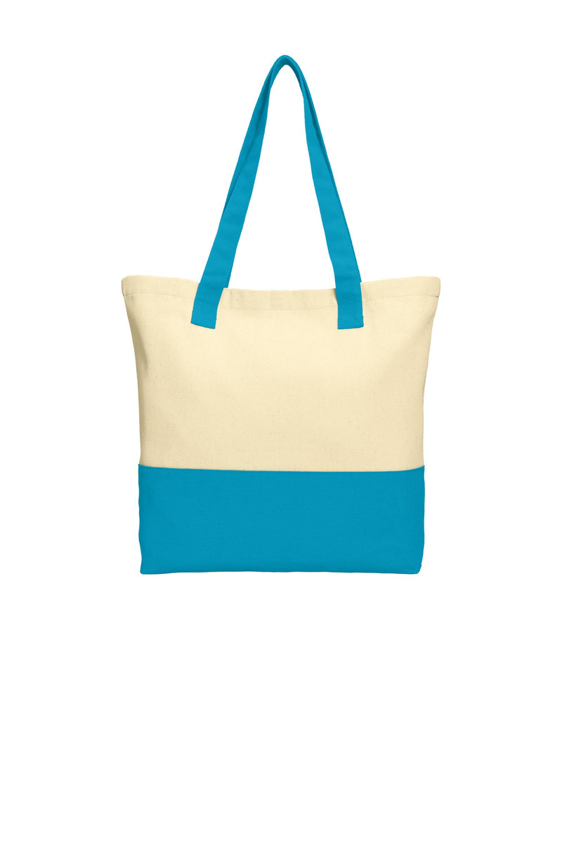 Port Authority Colorblock Cotton Tote - Natural/ Turquoise