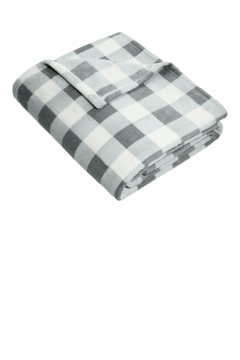 Port Authority   Ultra Plush Blanket - Marshmallow/ Monument Grey Check