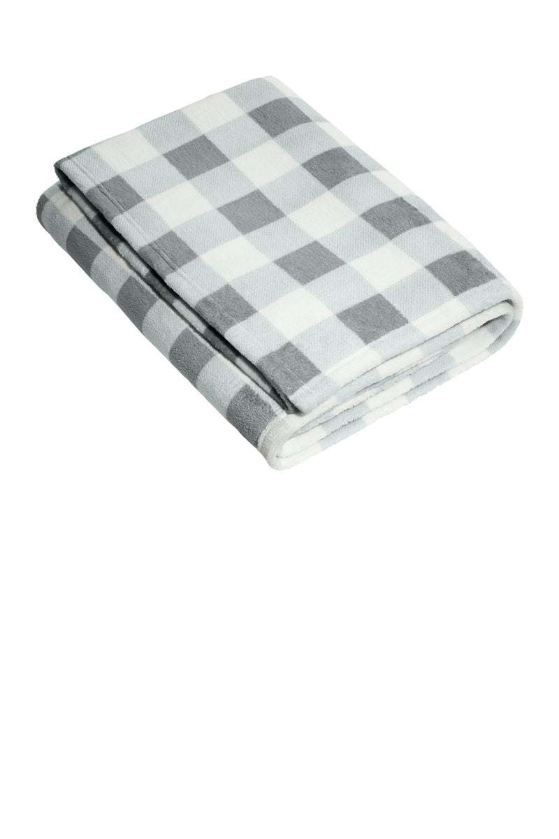 Port Authority   Ultra Plush Blanket - Marshmallow/ Monument Grey Check