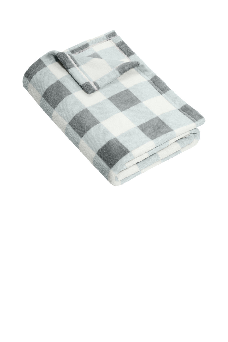 Port Authority Small Ultra Plush Blanket - Marshmallow/ Monument Grey Check