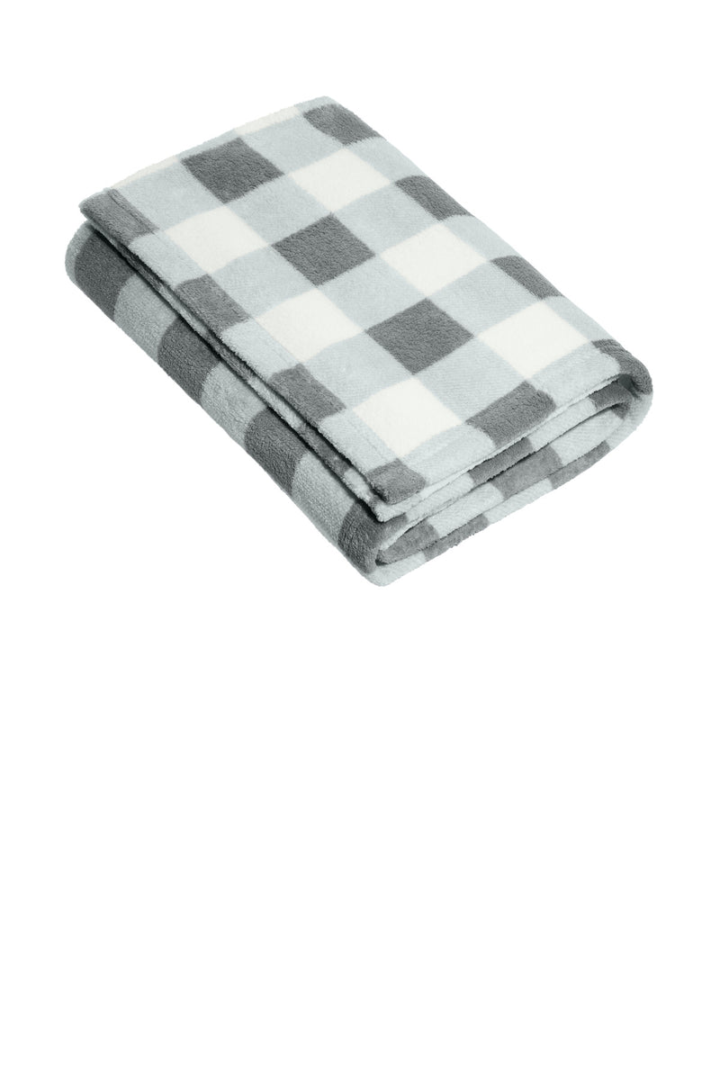 Port Authority Small Ultra Plush Blanket - Marshmallow/ Monument Grey Check