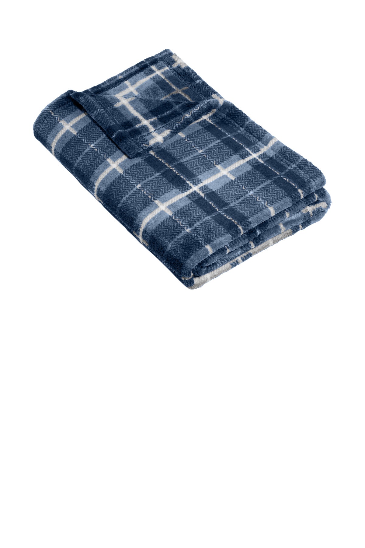 Port Authority Small Ultra Plush Blanket - True Navy/ Dusk Herringbone Plaid