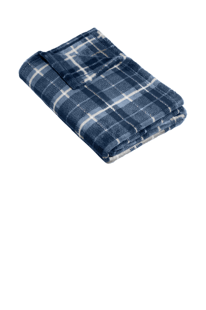 Port Authority Small Ultra Plush Blanket - True Navy/ Dusk Herringbone Plaid