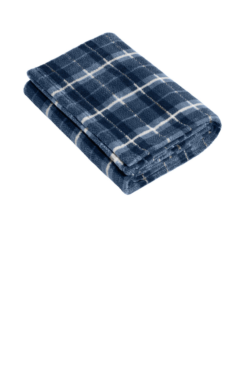 Port Authority Small Ultra Plush Blanket - True Navy/ Dusk Herringbone Plaid