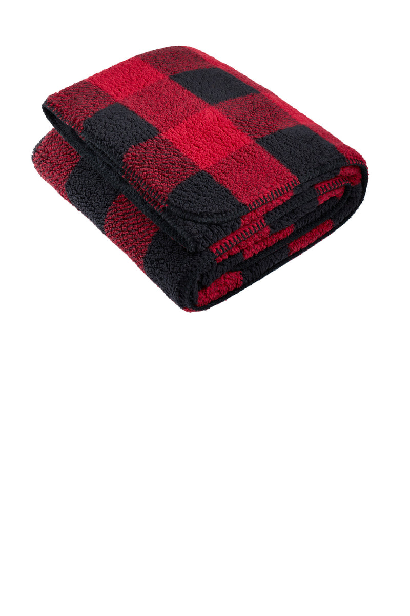 Port Authority Double-Sided Sherpa/Plush Blanket - Black/ Red Buffalo Plaid