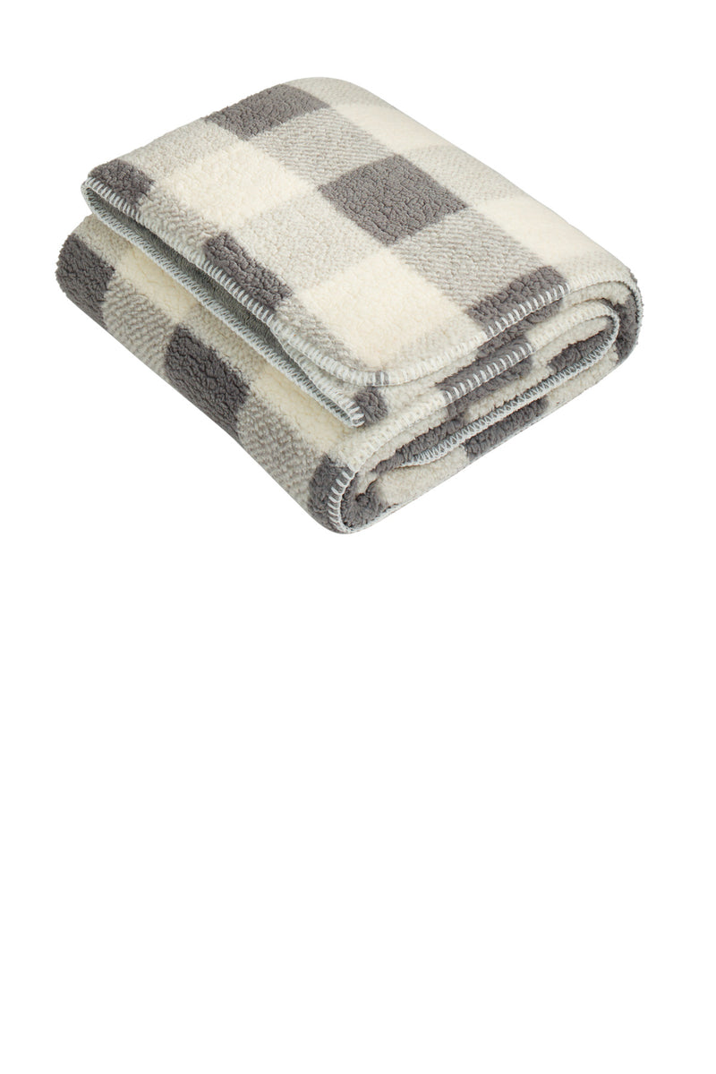 Port Authority Double-Sided Sherpa/Plush Blanket - Grey/ Marshmallow Buffalo Plaid
