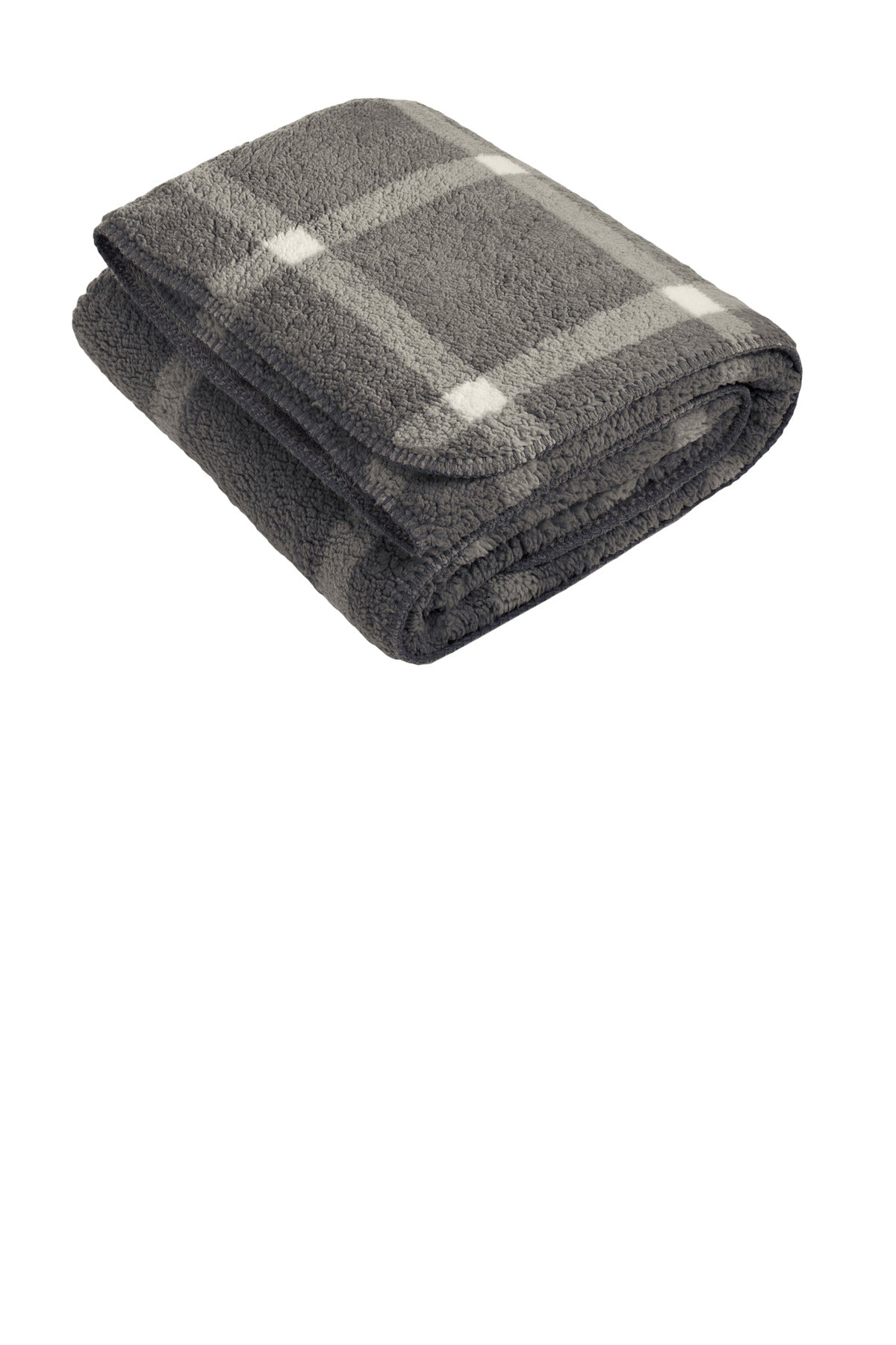 Port Authority Double-Sided Sherpa/Plush Blanket - Marshmallow/ Grey Window Pane