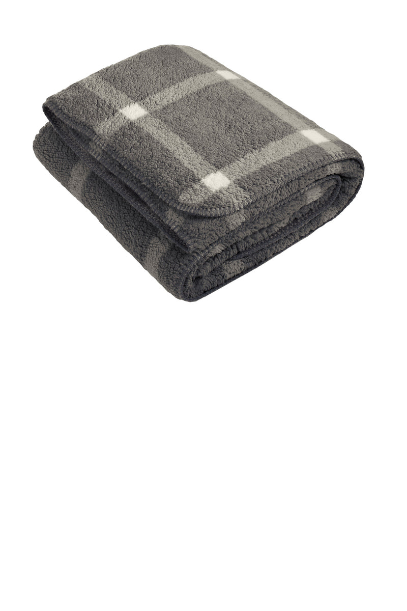 Port Authority Double-Sided Sherpa/Plush Blanket - Marshmallow/ Grey Window Pane