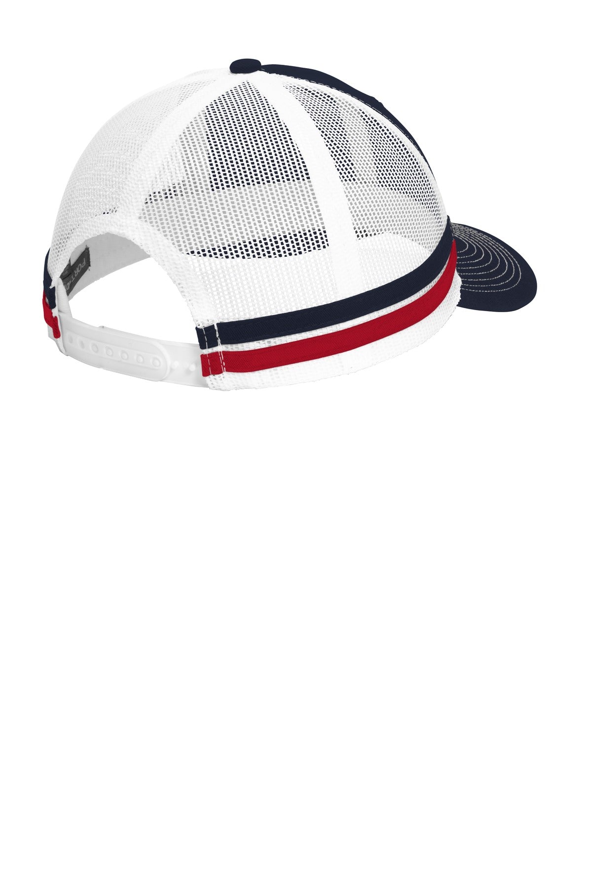 Port Authority  Two-Stripe Snapback Trucker Cap - Rich Navy/ Flame Red/ White
