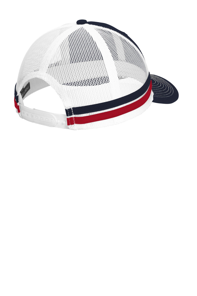 Port Authority  Two-Stripe Snapback Trucker Cap - Rich Navy/ Flame Red/ White