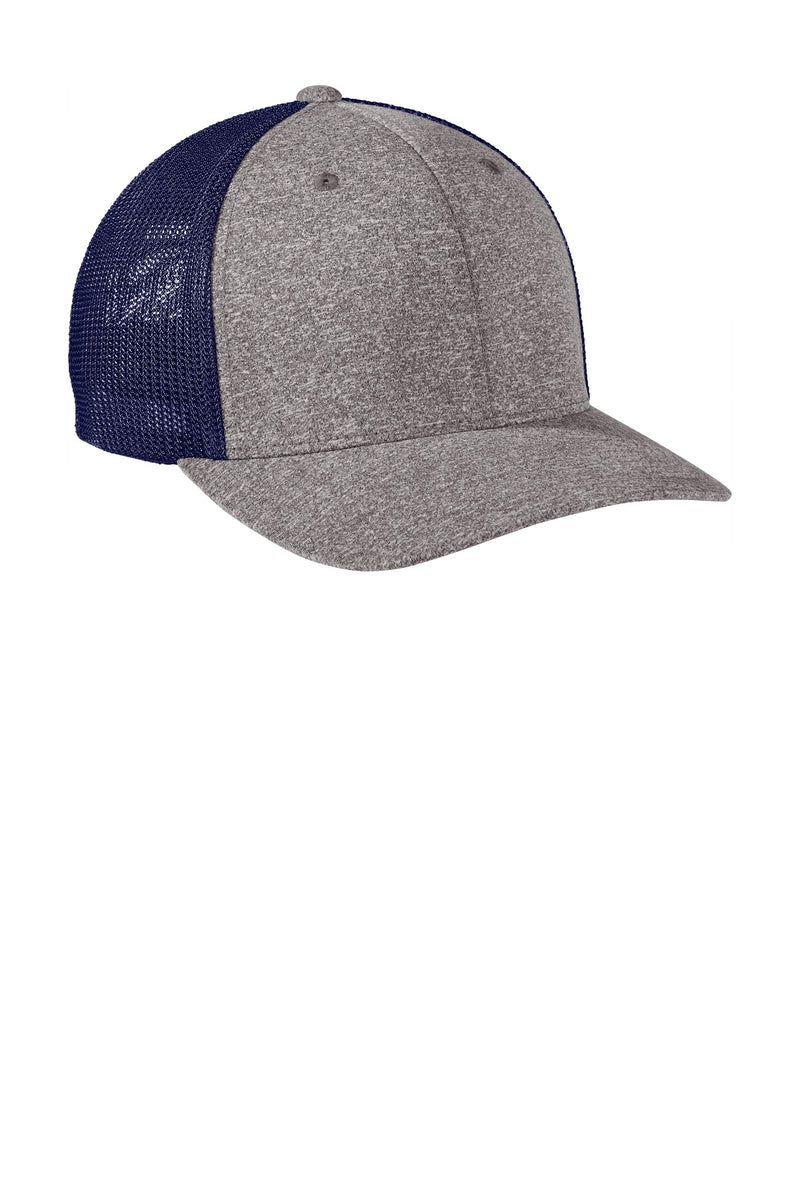 Port Authority  Flexfit  Melange Mesh Back Trucker Cap - True Navy/ Grey Heather