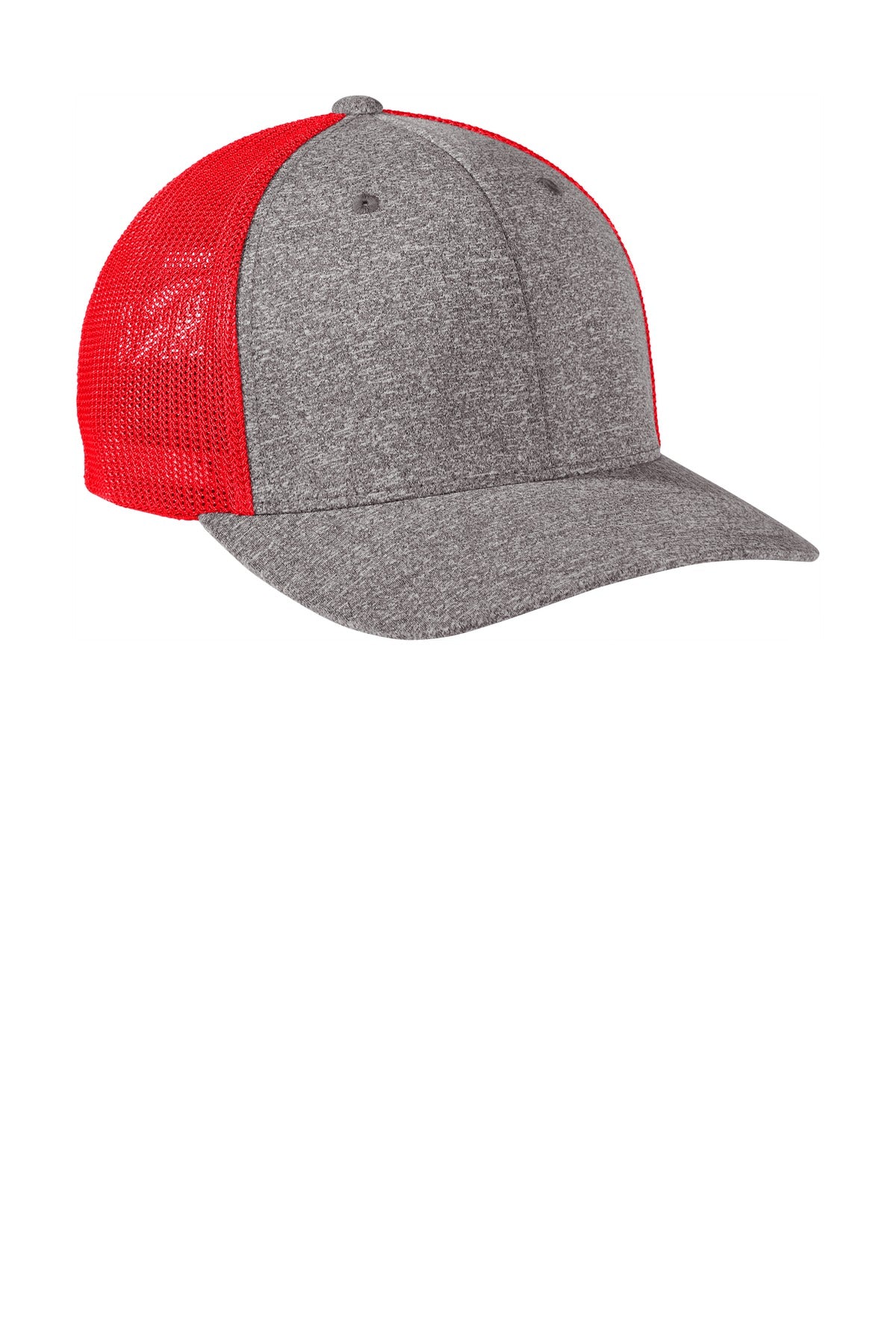 Port Authority  Flexfit  Melange Mesh Back Trucker Cap - True Red/ Grey Heather