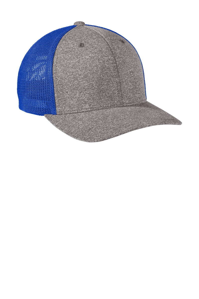Port Authority  Flexfit  Melange Mesh Back Trucker Cap - True Royal/ Grey Heather