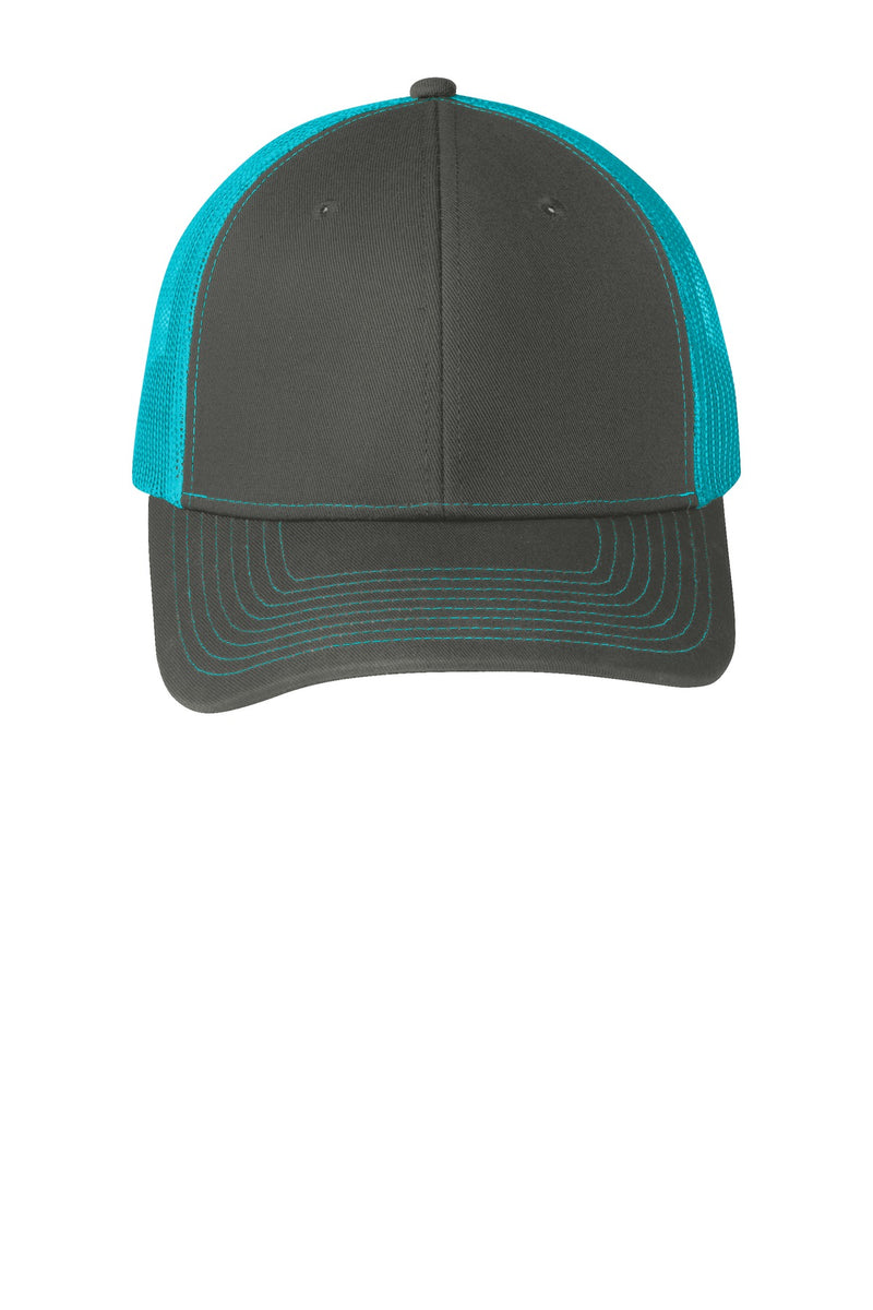 Port Authority Snapback Trucker Cap - Grey Steel/ Neon Blue
