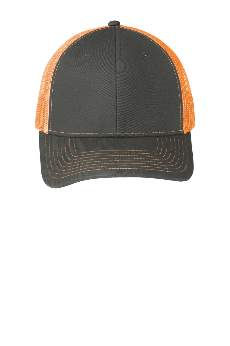 Port Authority Snapback Trucker Cap - Grey Steel/ Neon Orange