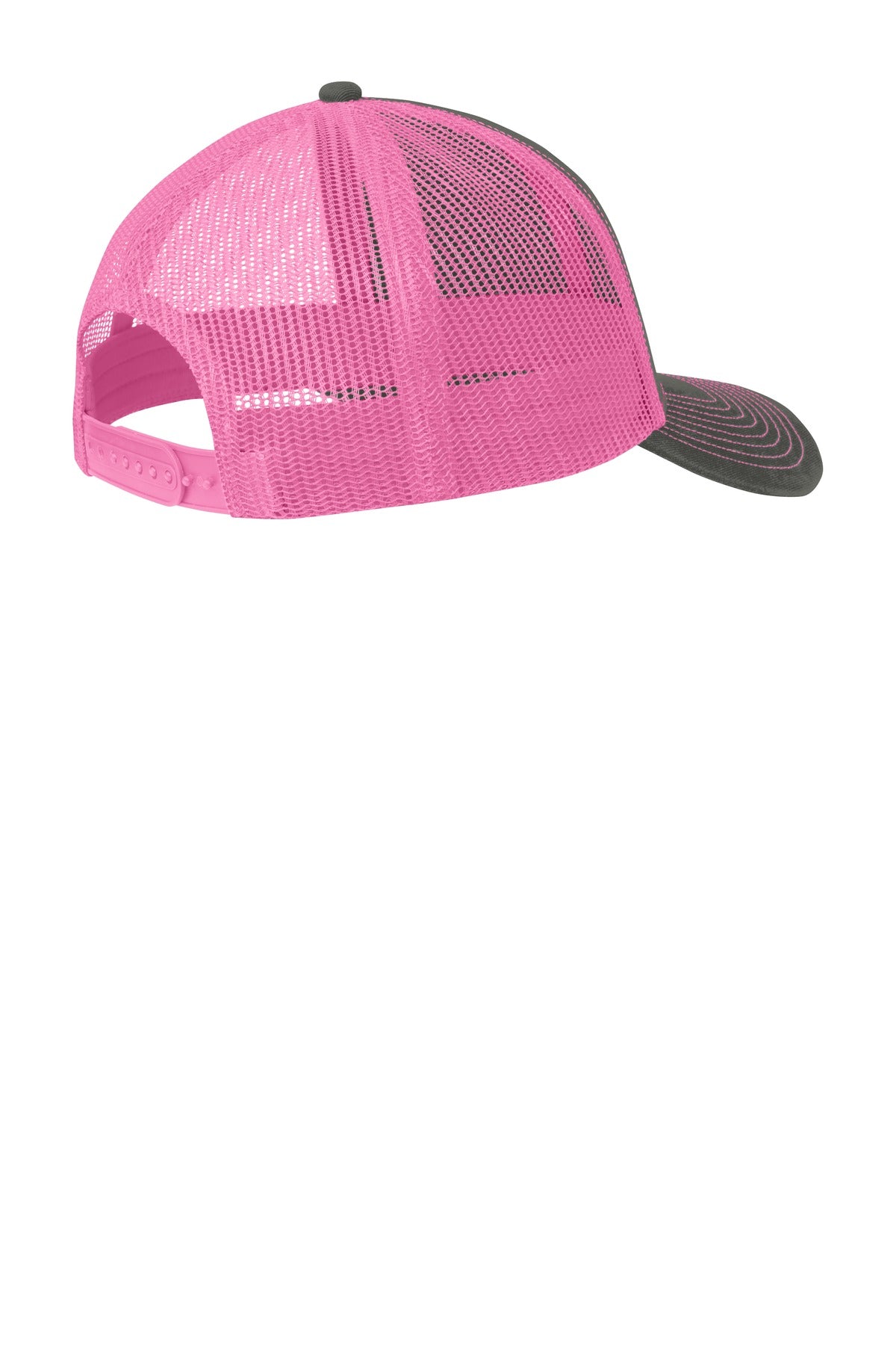 Port Authority Snapback Trucker Cap - Grey Steel/ Neon Pink