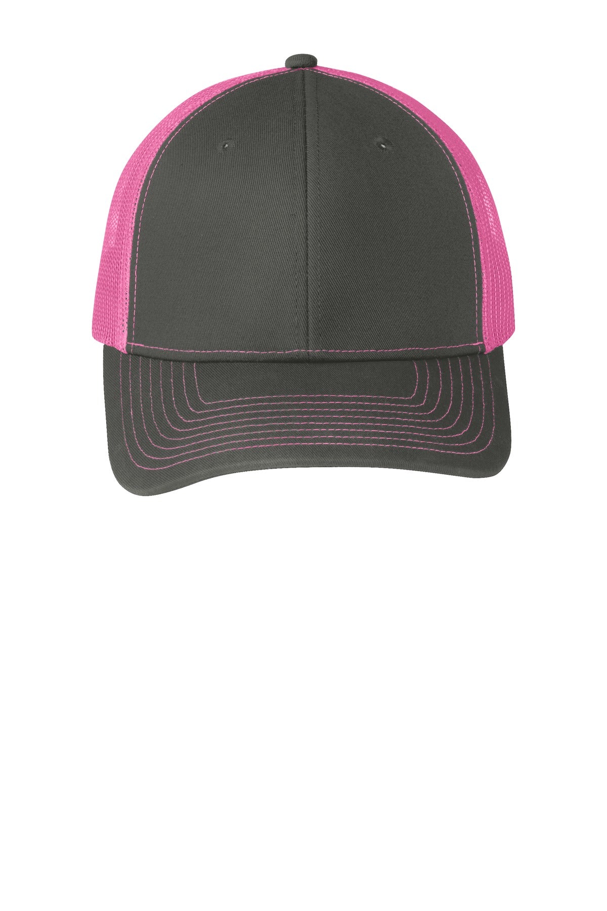 Port Authority Snapback Trucker Cap - Grey Steel/ Neon Pink