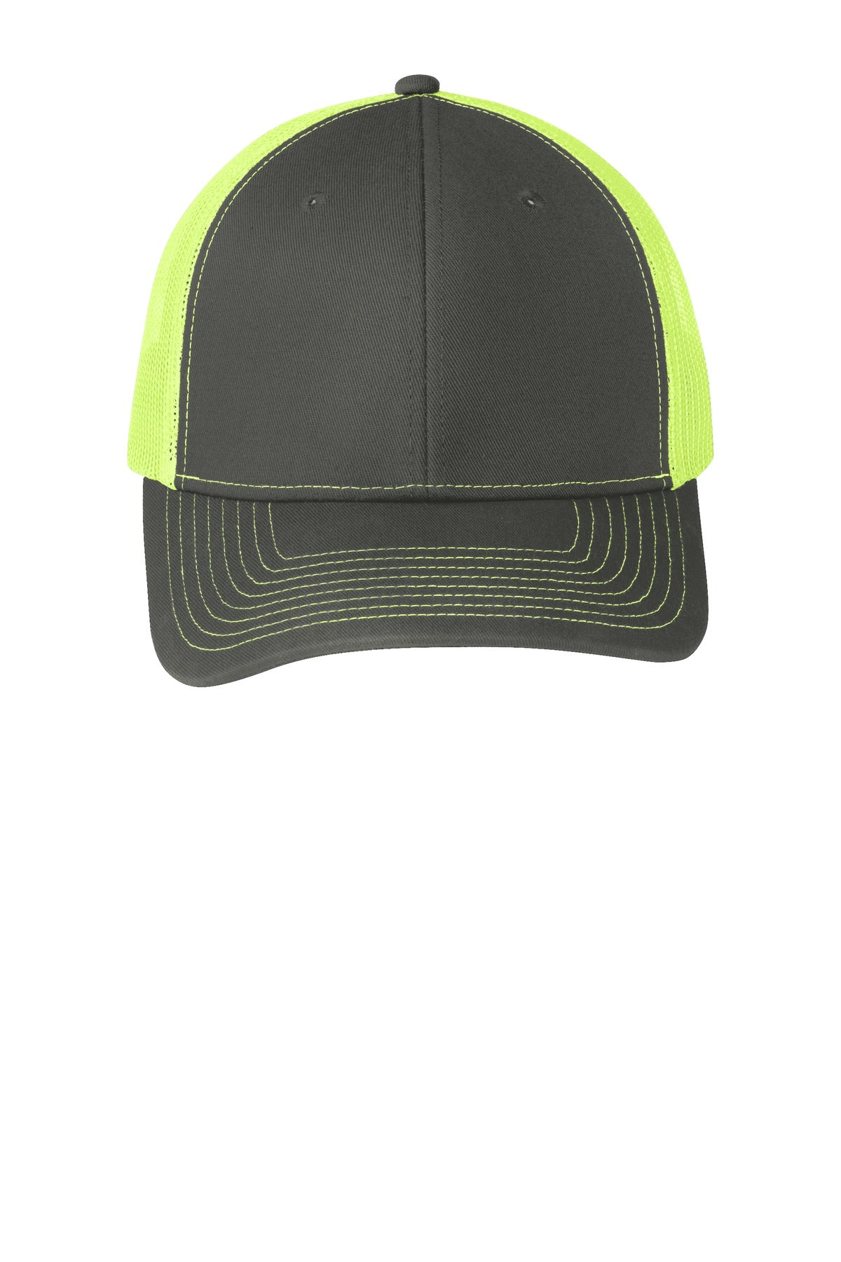 Port Authority Snapback Trucker Cap - Grey Steel/ Neon Yellow