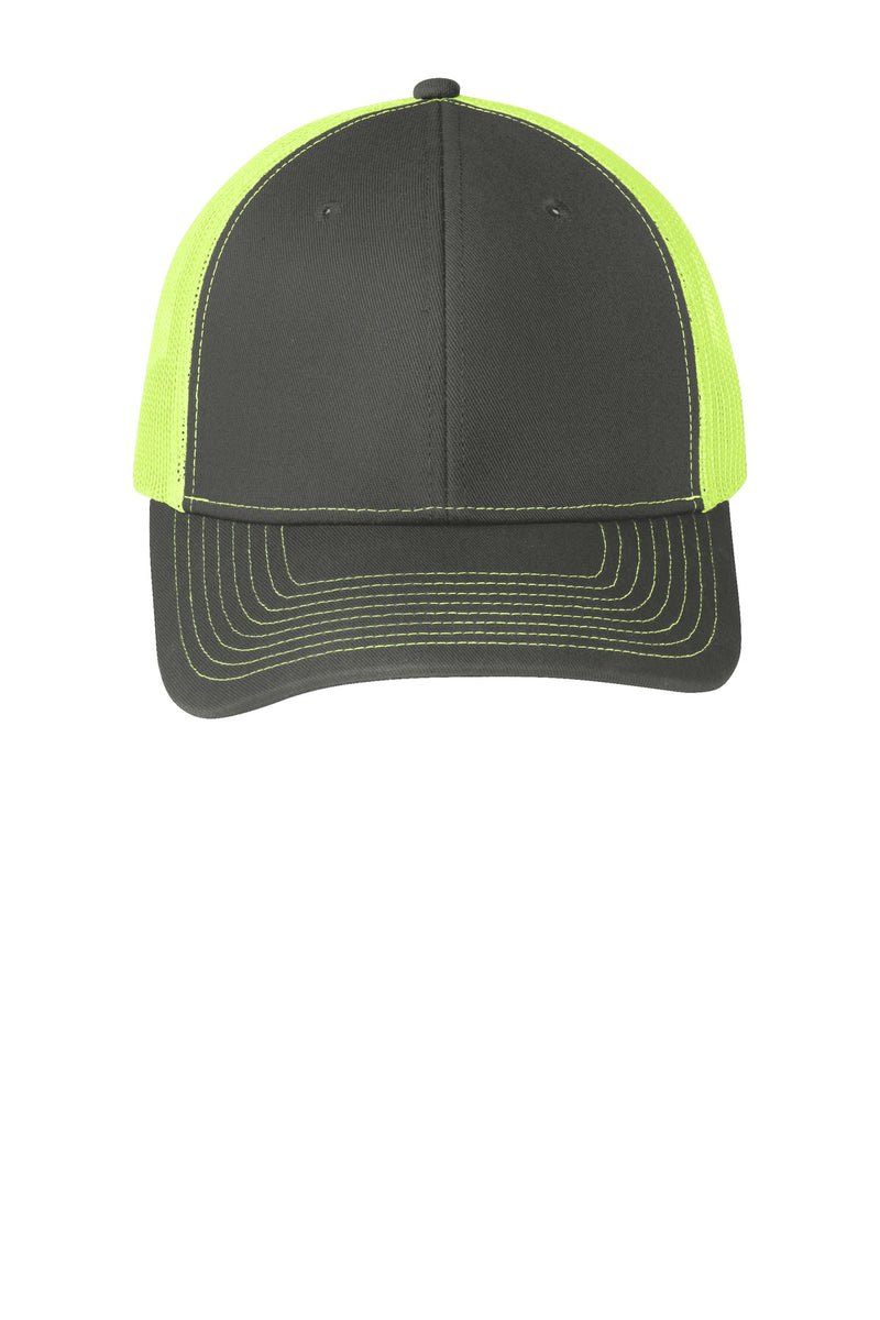 Port Authority Snapback Trucker Cap - Grey Steel/ Neon Yellow