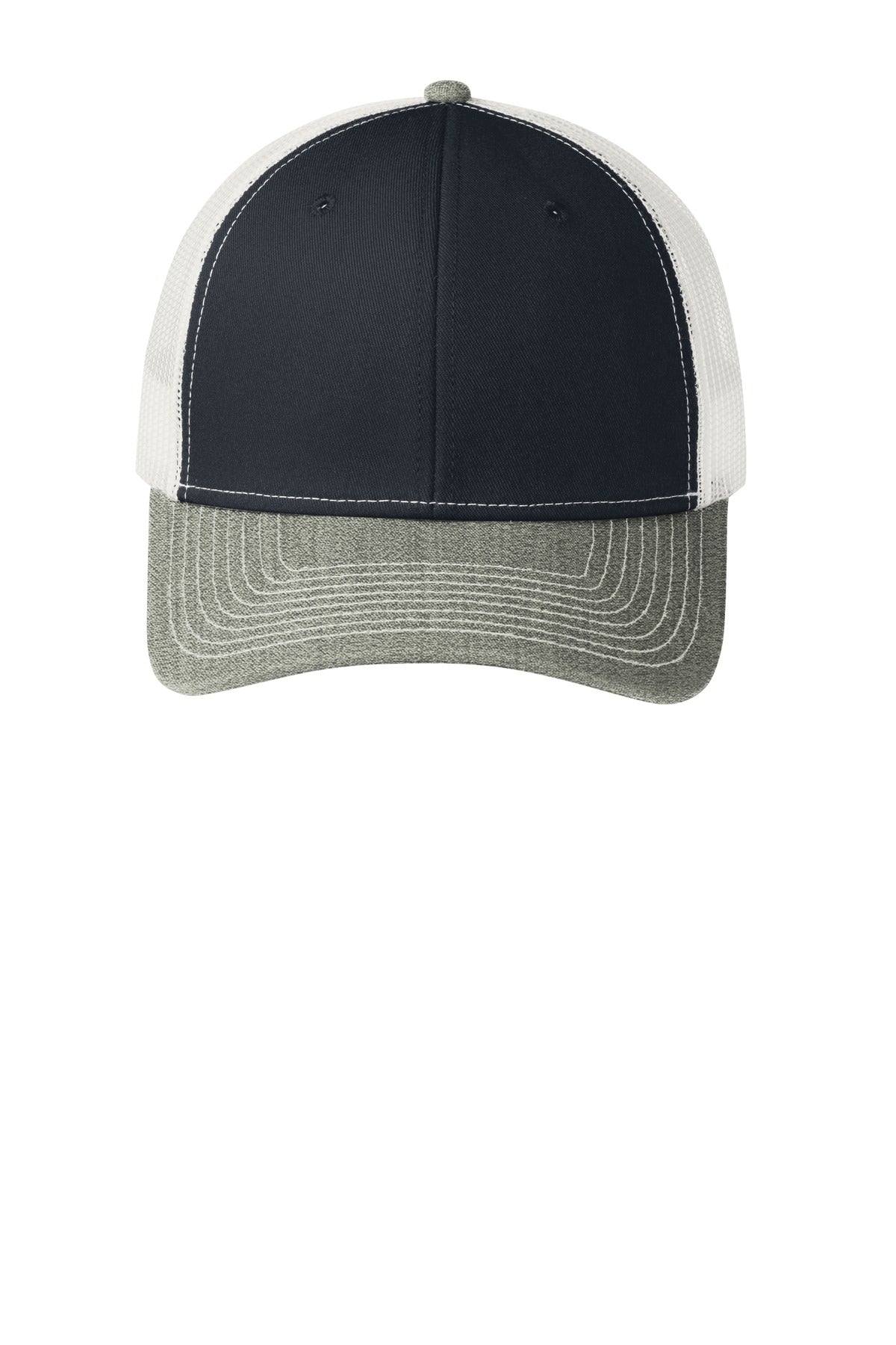 Port Authority Snapback Trucker Cap - Rich Navy/ Heather Grey/ White