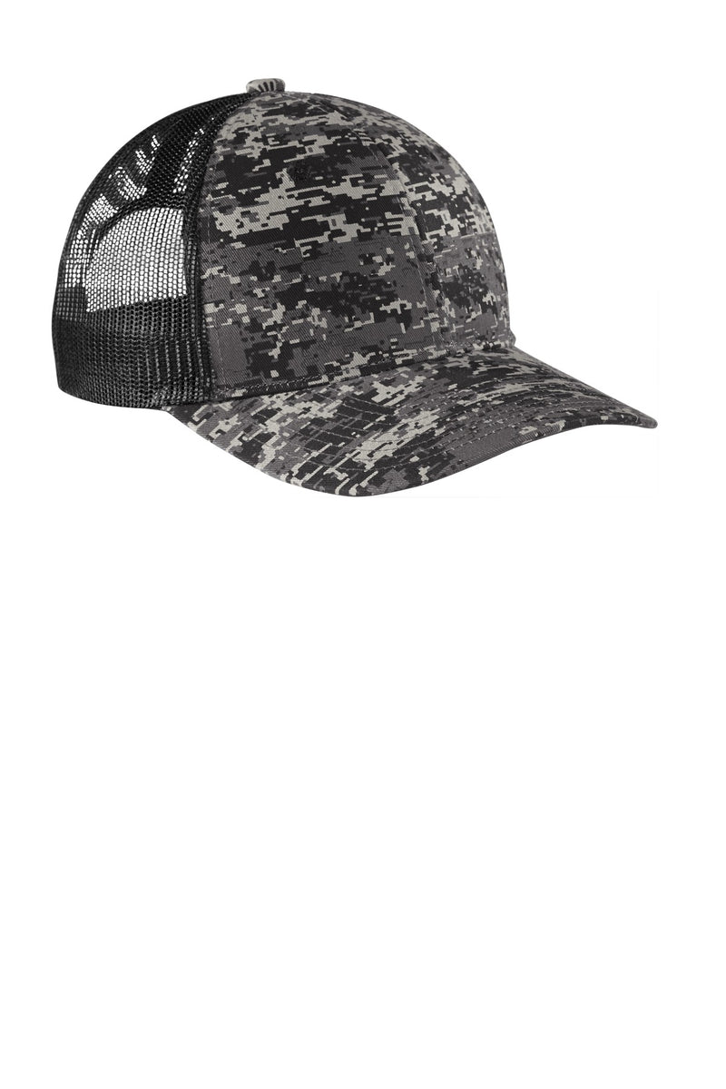 Port Authority  Digi Camo Snapback Trucker Cap - Black Digi/ Black