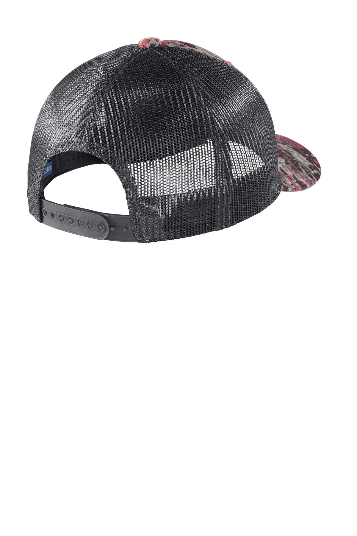 Port Authority  Digi Camo Snapback Trucker Cap - Flame Red Digi/ Grey Steel
