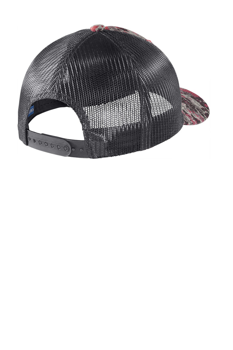 Port Authority  Digi Camo Snapback Trucker Cap - Flame Red Digi/ Grey Steel