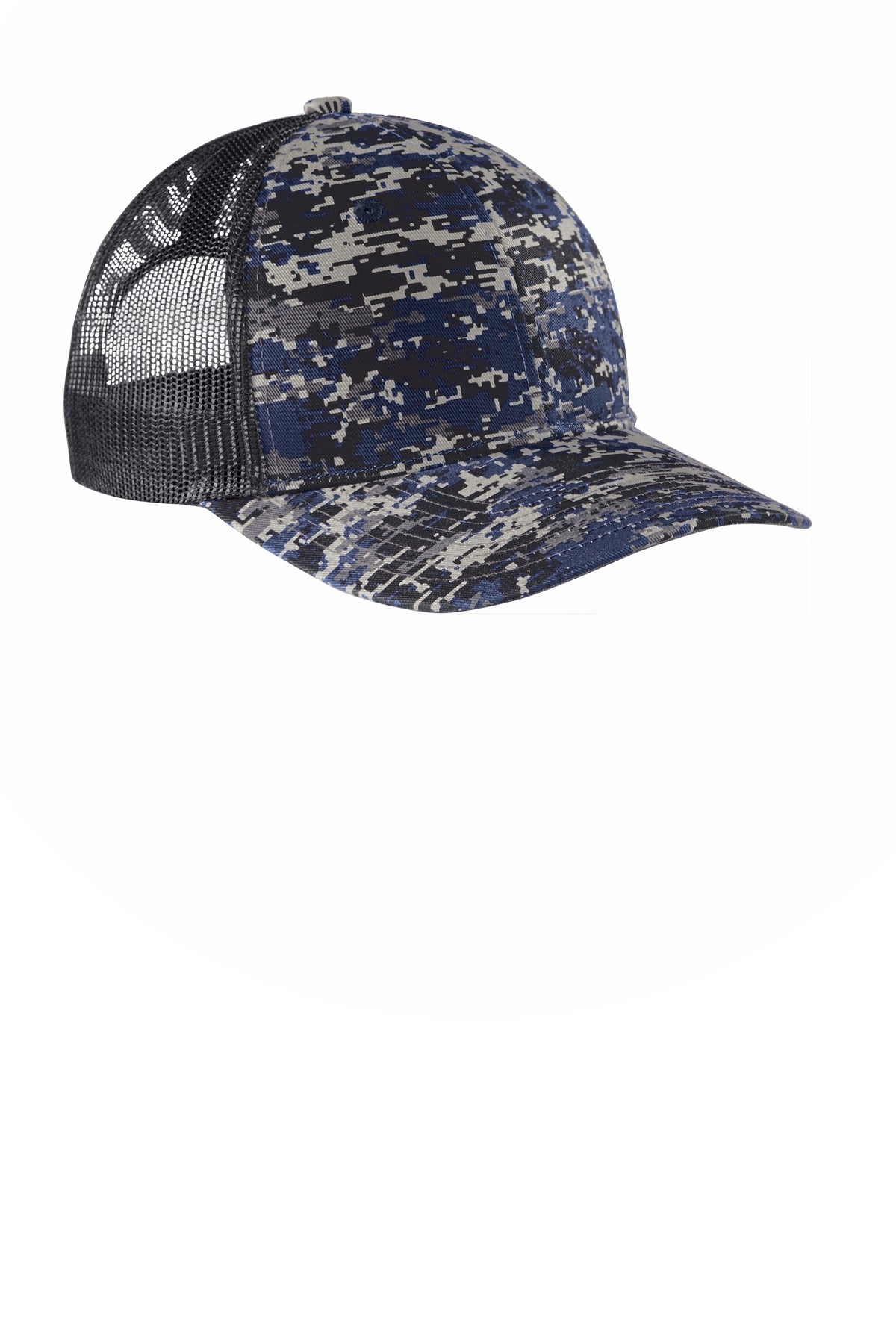 Port Authority  Digi Camo Snapback Trucker Cap - Rich Navy Digi/ Grey Steel