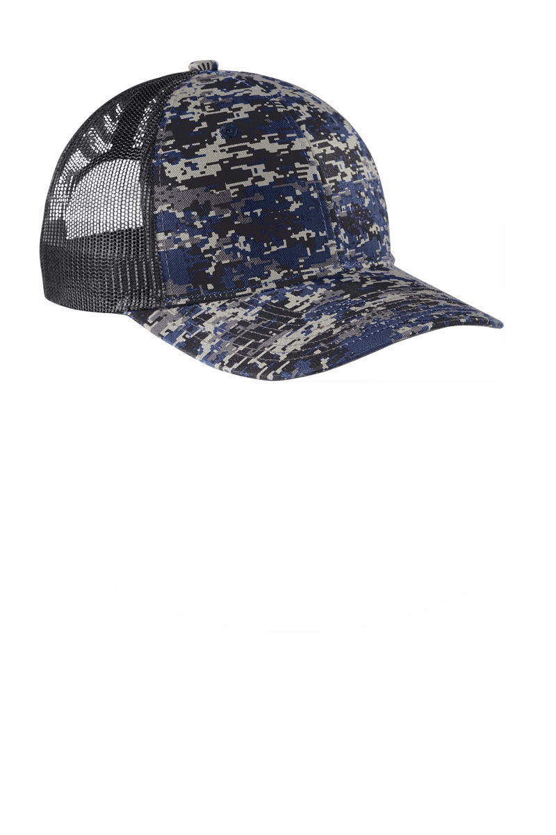 Port Authority  Digi Camo Snapback Trucker Cap - Rich Navy Digi/ Grey Steel