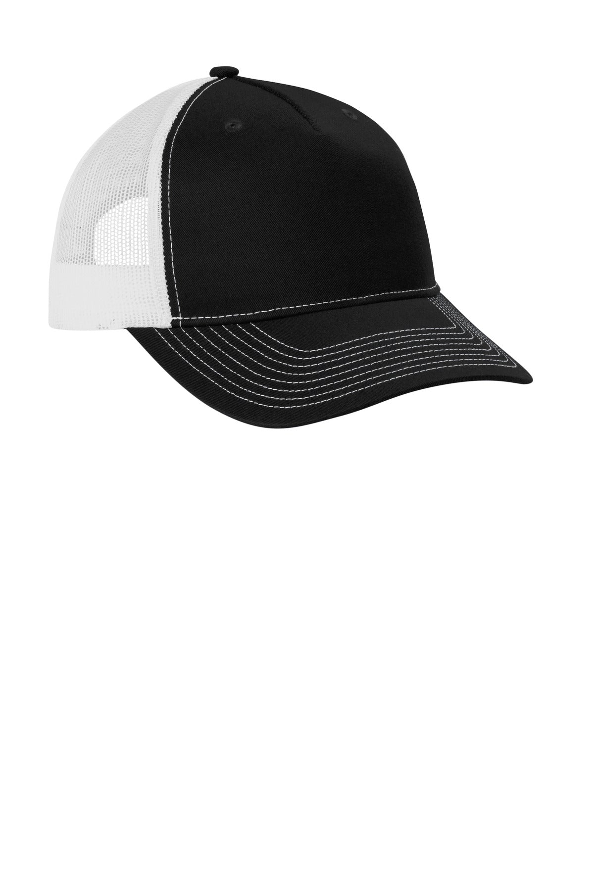 Port Authority Snapback Five-Panel Trucker Cap - Black/ White