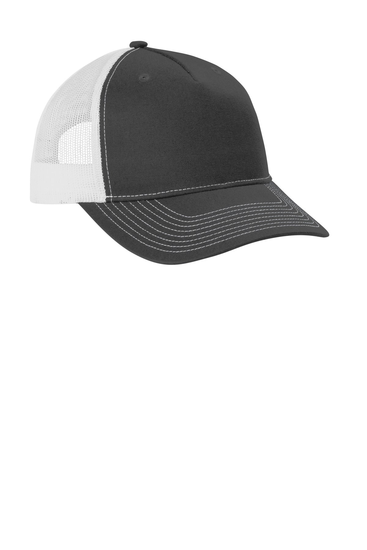 Port Authority Snapback Five-Panel Trucker Cap - Grey Steel/ White