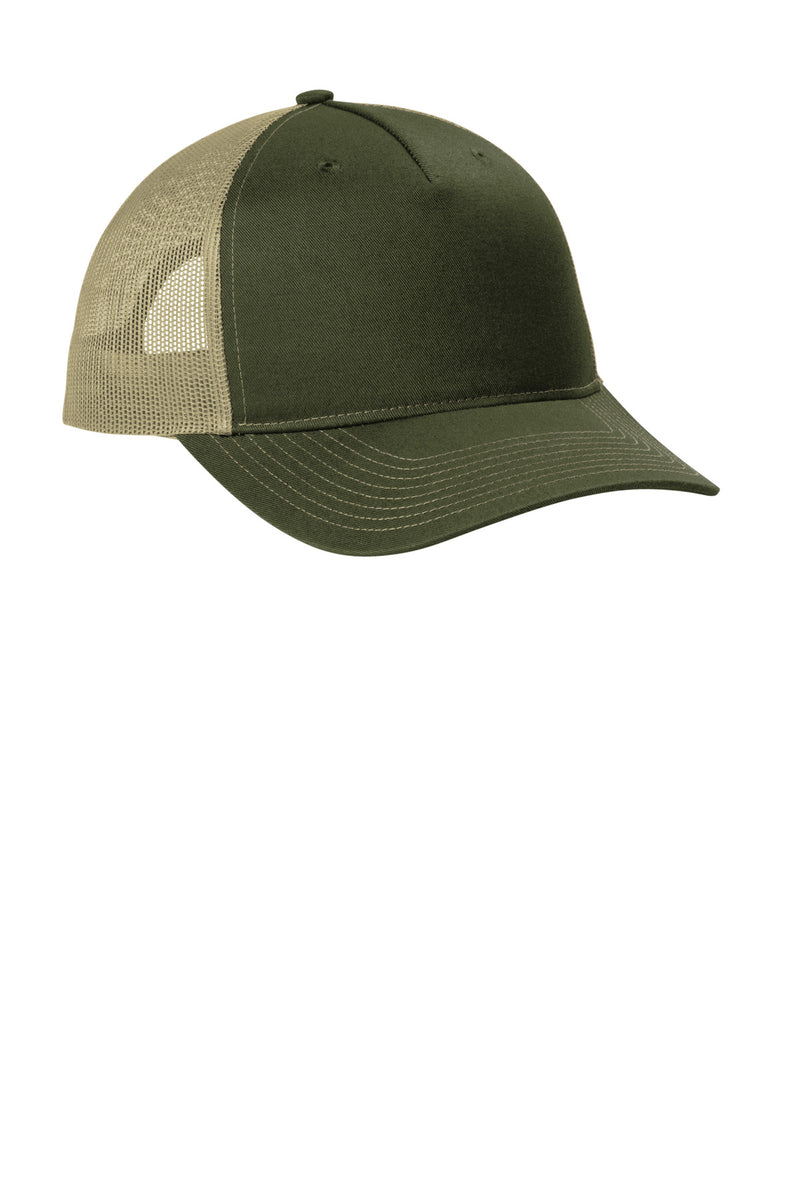 Port Authority Snapback Five-Panel Trucker Cap - Olive Drab Green/ Tan
