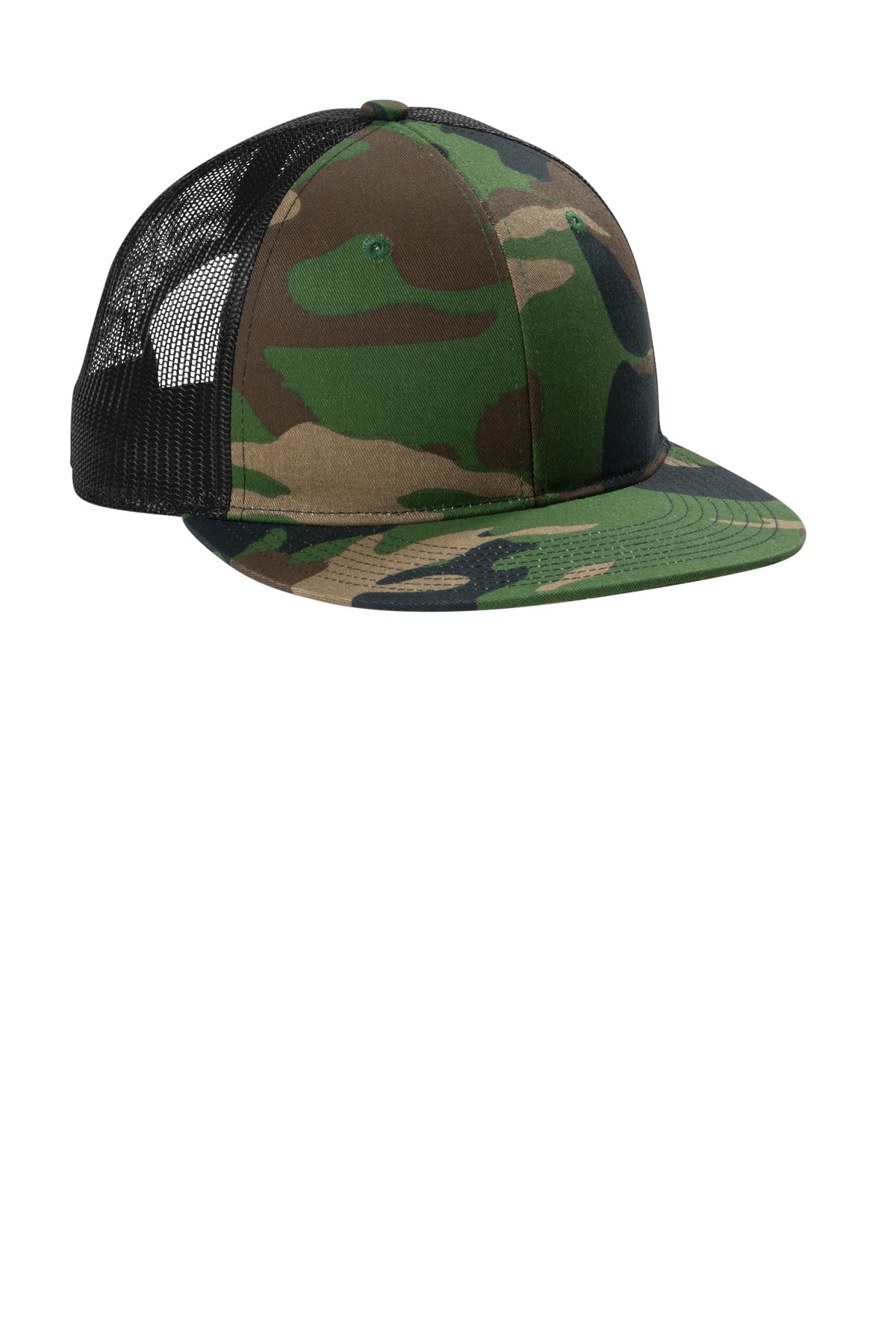 Port Authority Snapback Flat Bill Trucker Cap - Woodland Camo/ Black