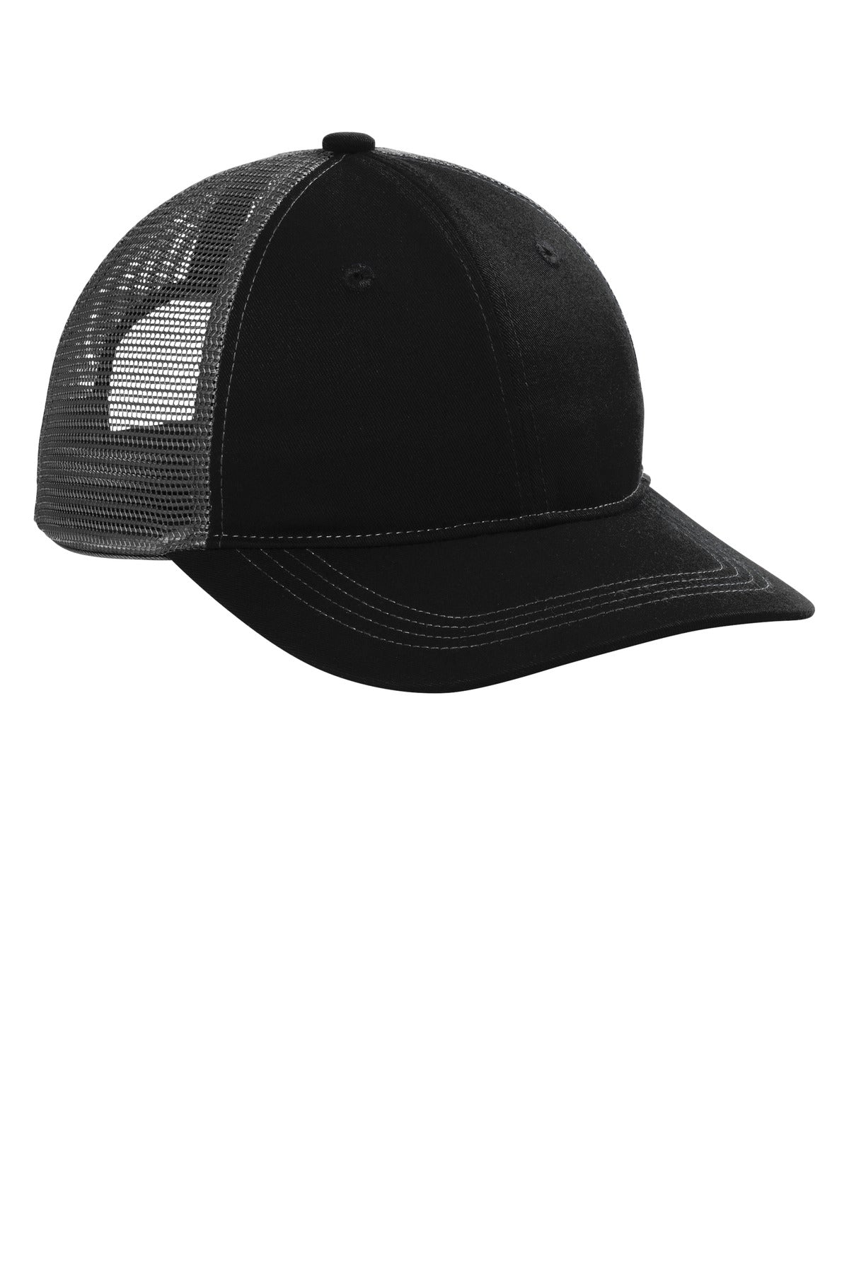 Port Authority Unstructured Snapback Trucker Cap - Black/ Grey Steel
