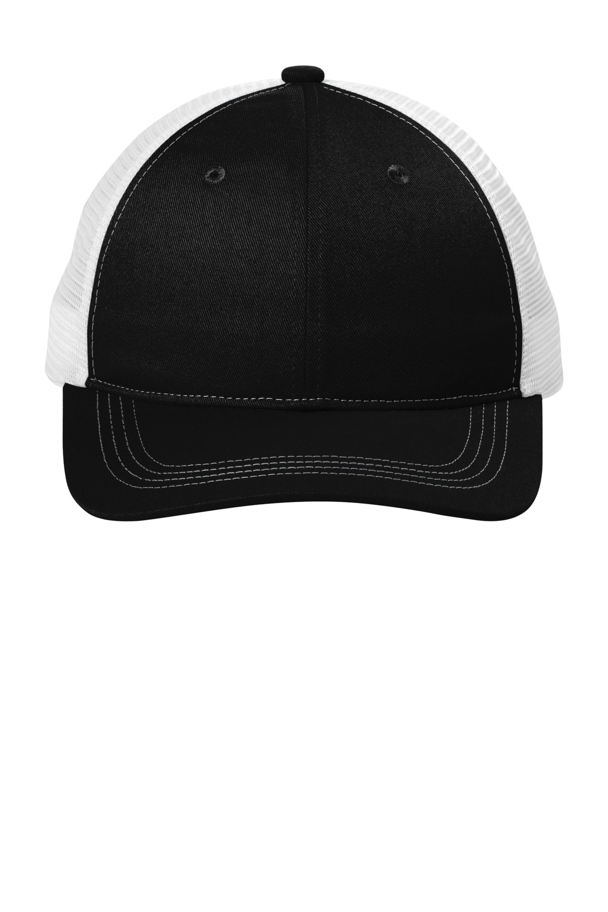 Port Authority Unstructured Snapback Trucker Cap - Black/ White