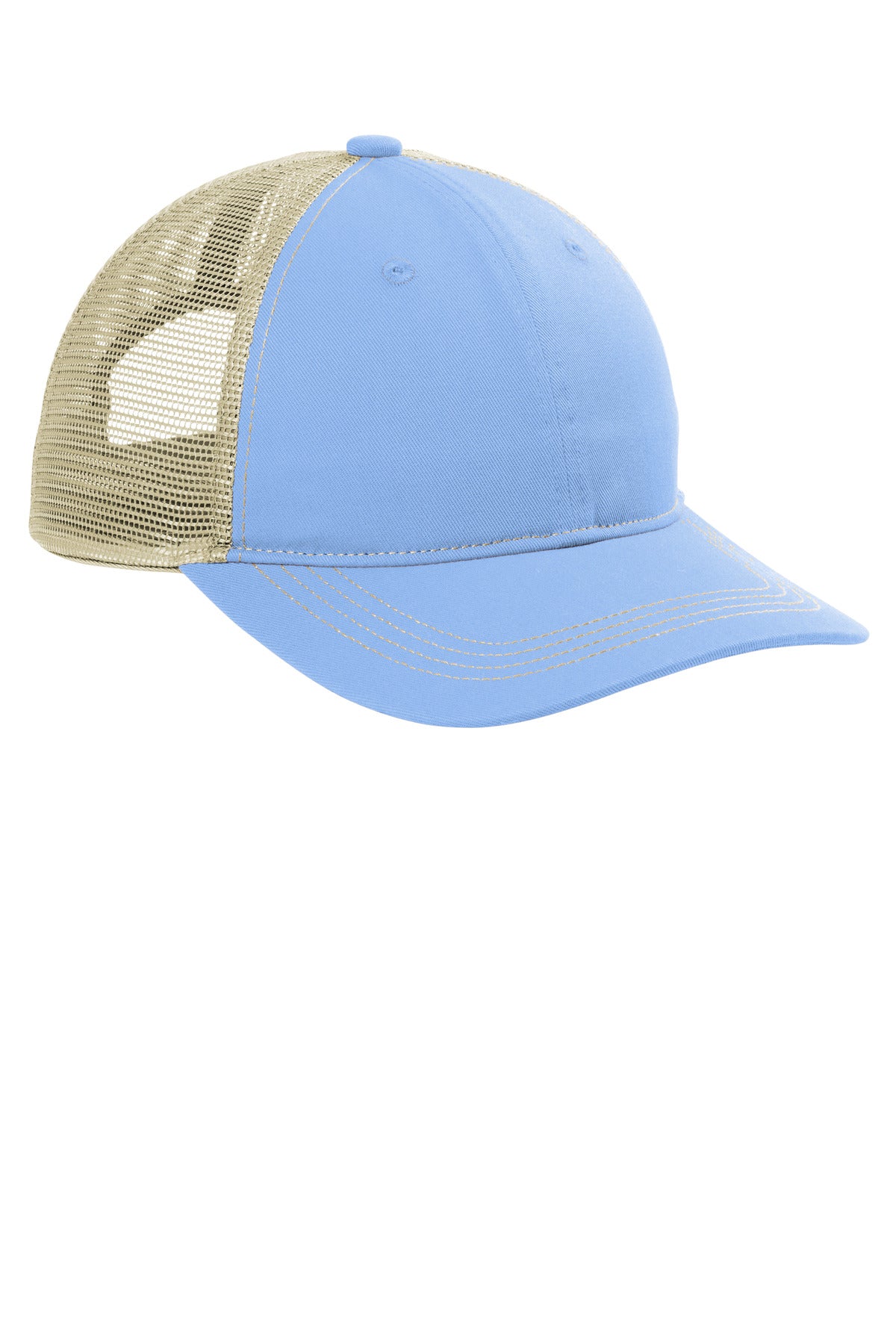 Port Authority Unstructured Snapback Trucker Cap - Carolina Blue/ Tan