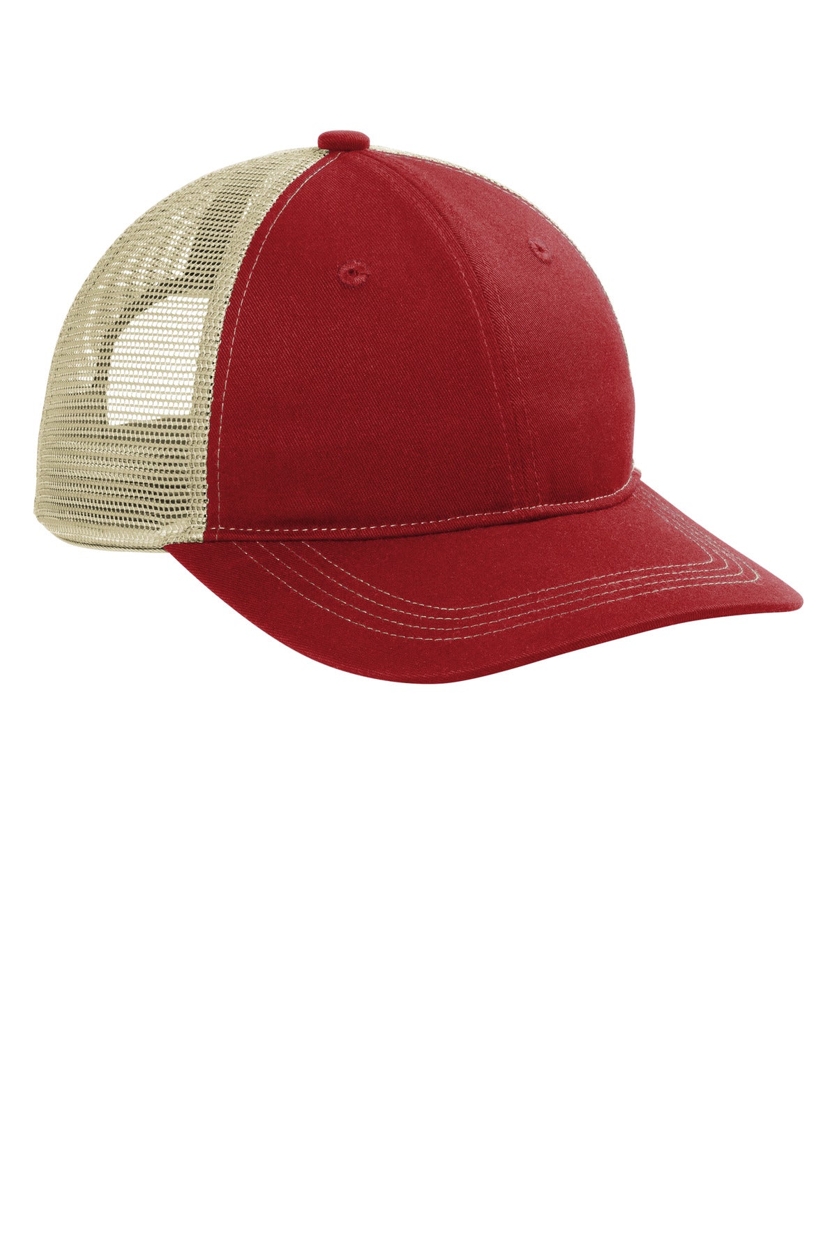 Port Authority Unstructured Snapback Trucker Cap - Flame Red/ Tan