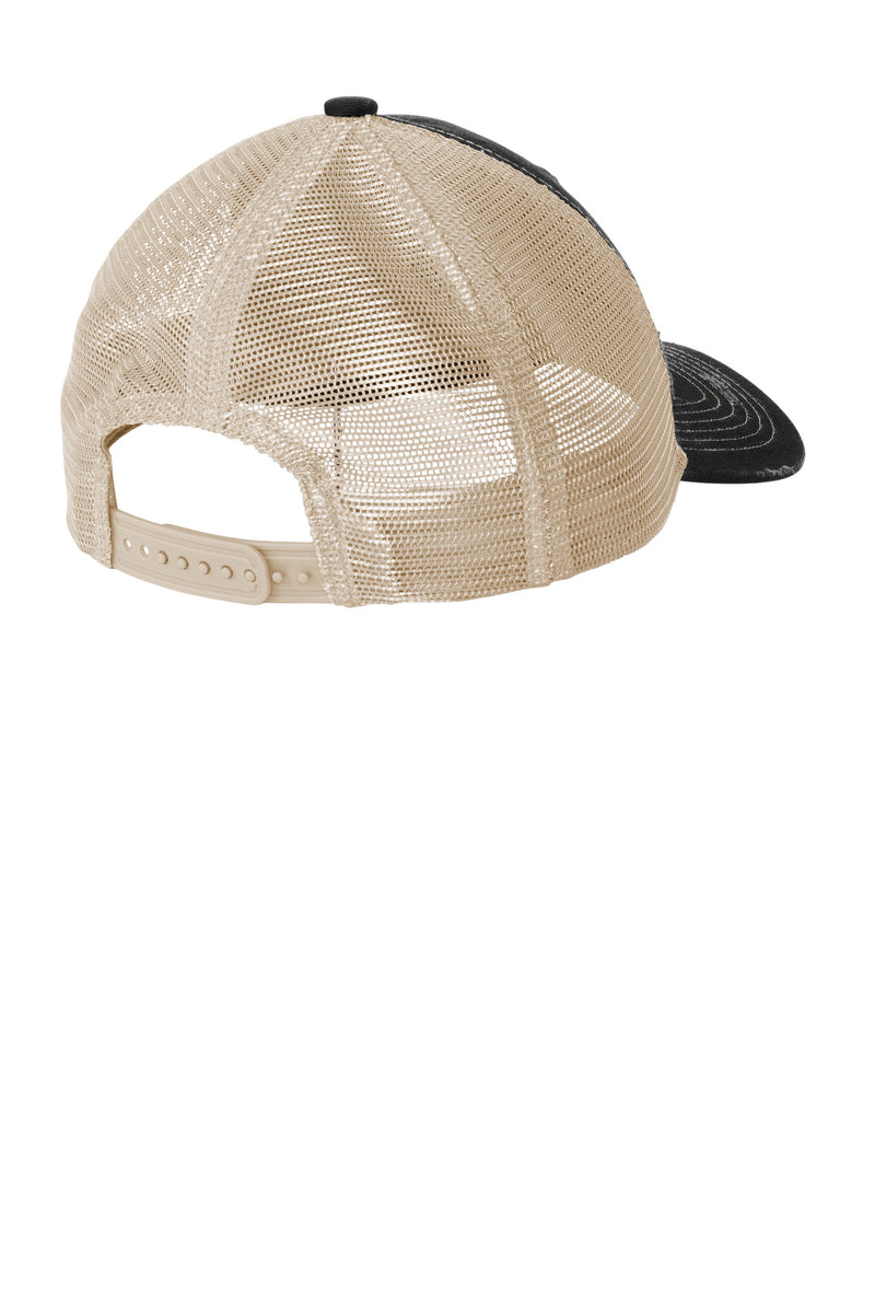 Port Authority Distressed Mesh Back Cap - Black/ Khaki