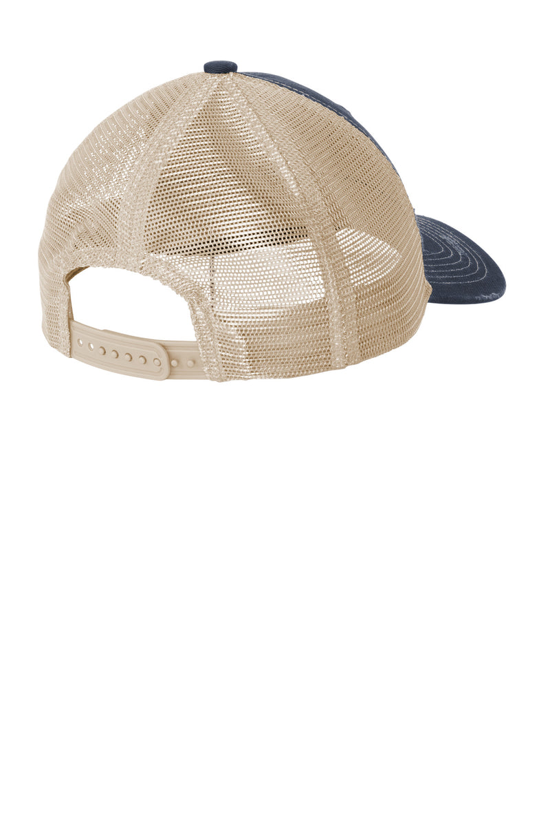 Port Authority Distressed Mesh Back Cap - River Blue Navy/ Khaki