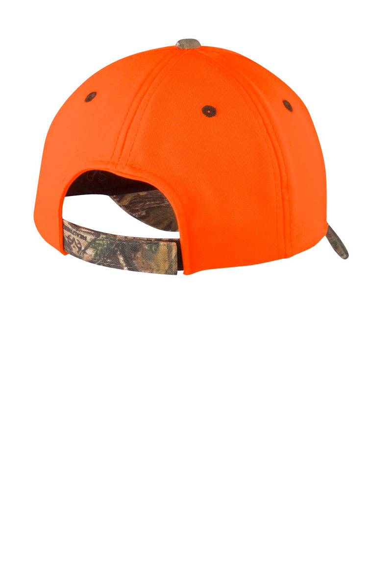 Port Authority Enhanced Visibility Cap with Camo Brim - Orange Blaze/ Realtree Xtra