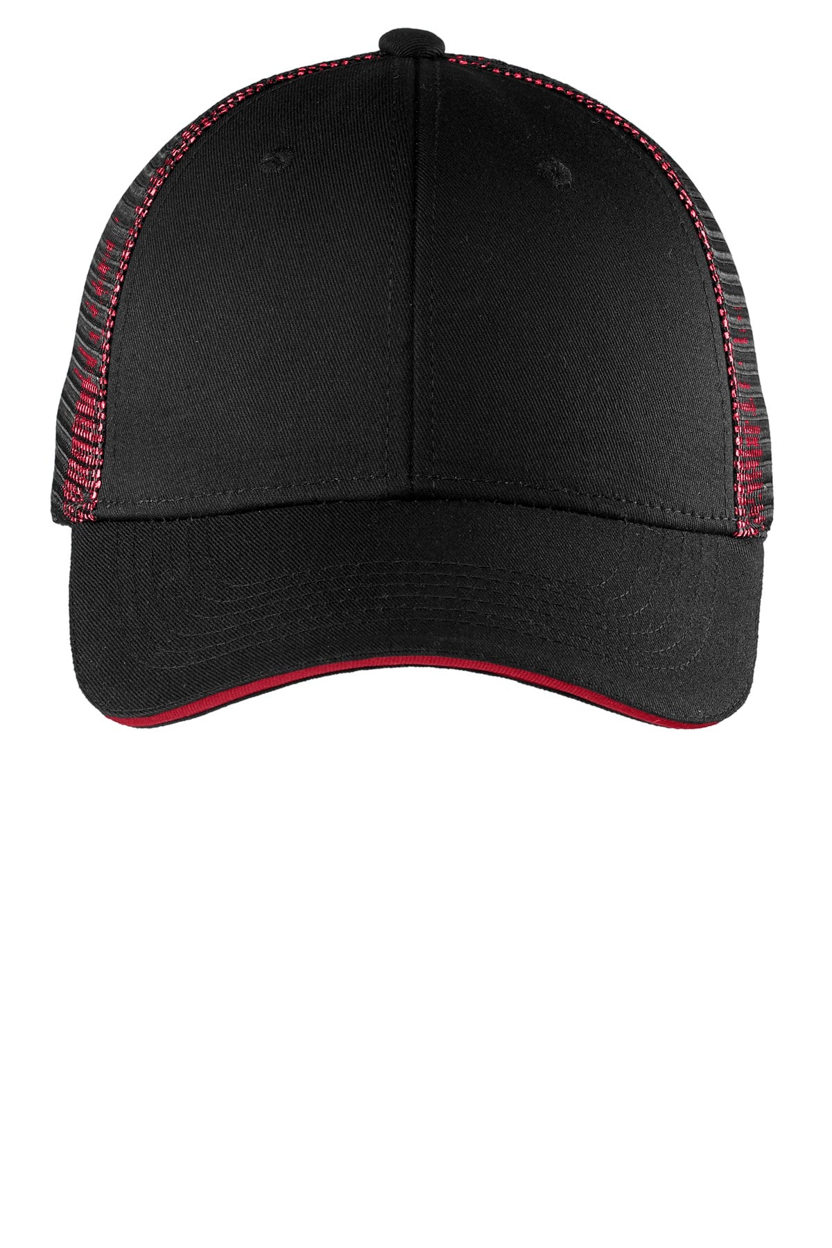 Port Authority Double Mesh Snapback Sandwich Bill Cap - Black/ Red
