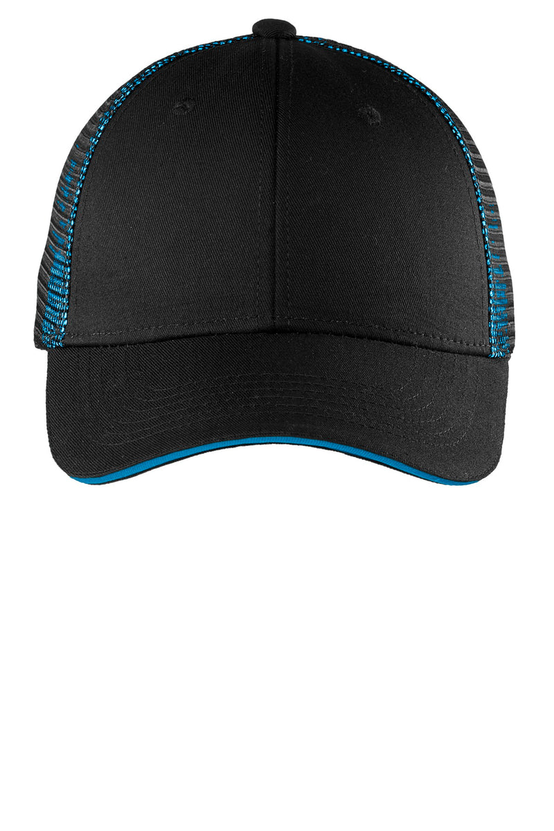 Port Authority Double Mesh Snapback Sandwich Bill Cap - Black/ Shock Blue
