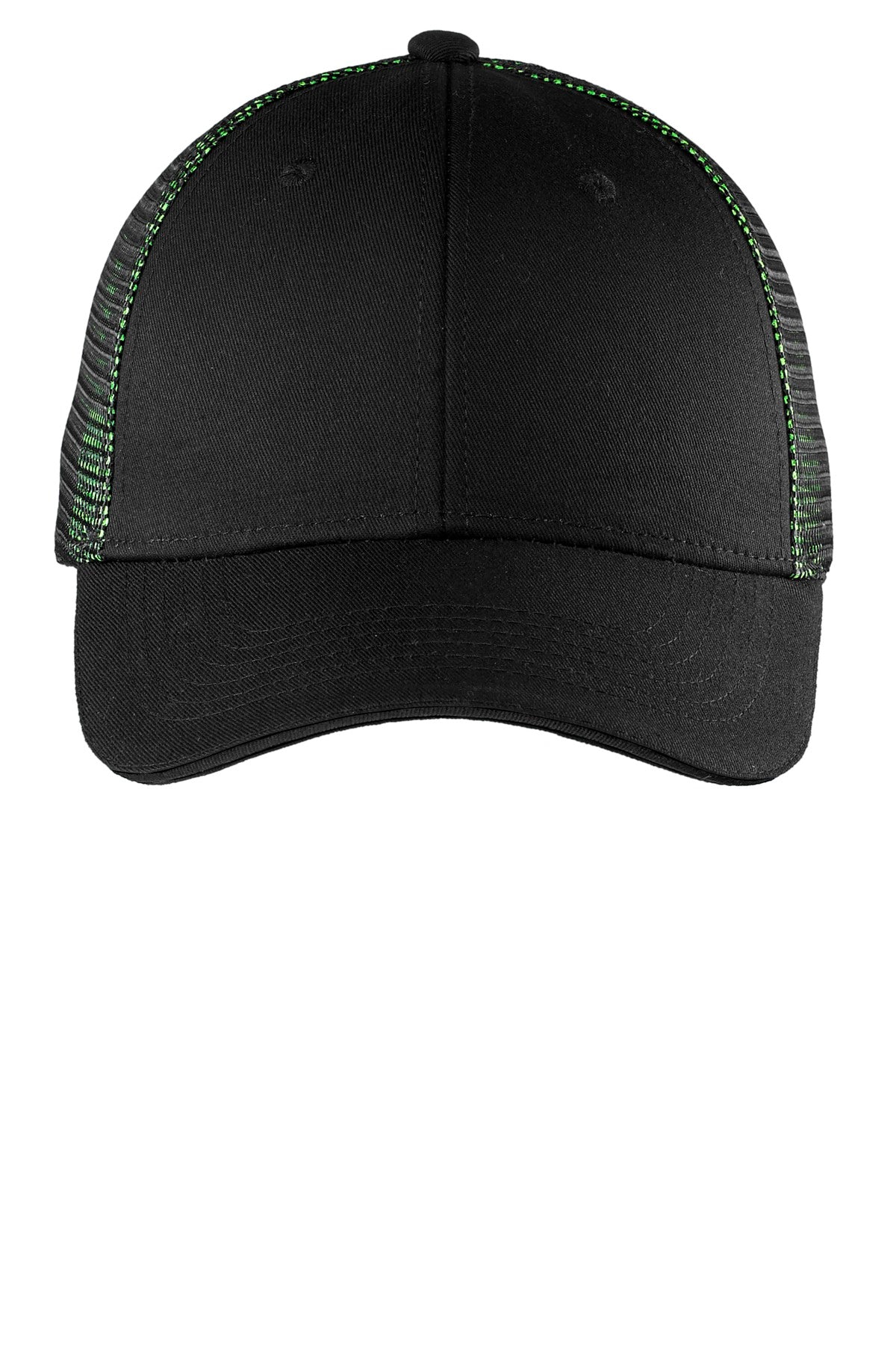 Port Authority Double Mesh Snapback Sandwich Bill Cap - Black/ Shock Green