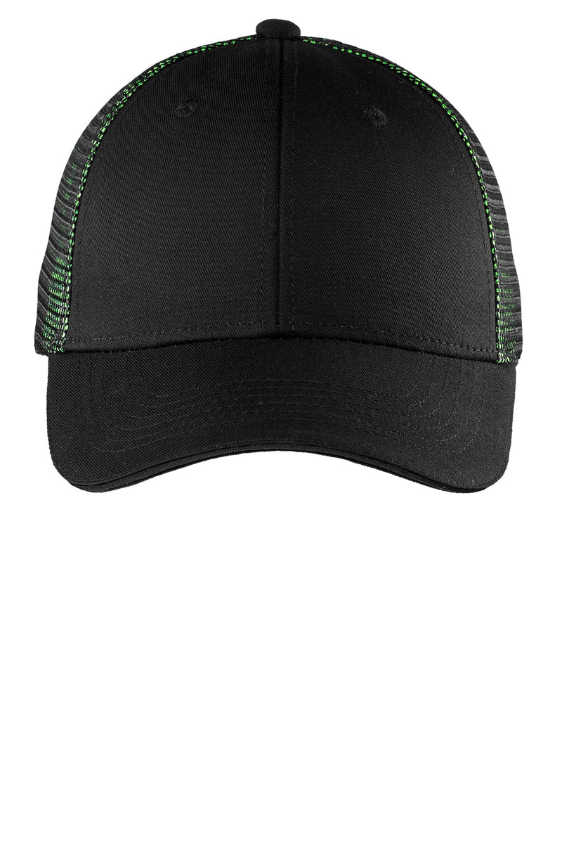 Port Authority Double Mesh Snapback Sandwich Bill Cap - Black/ Shock Green