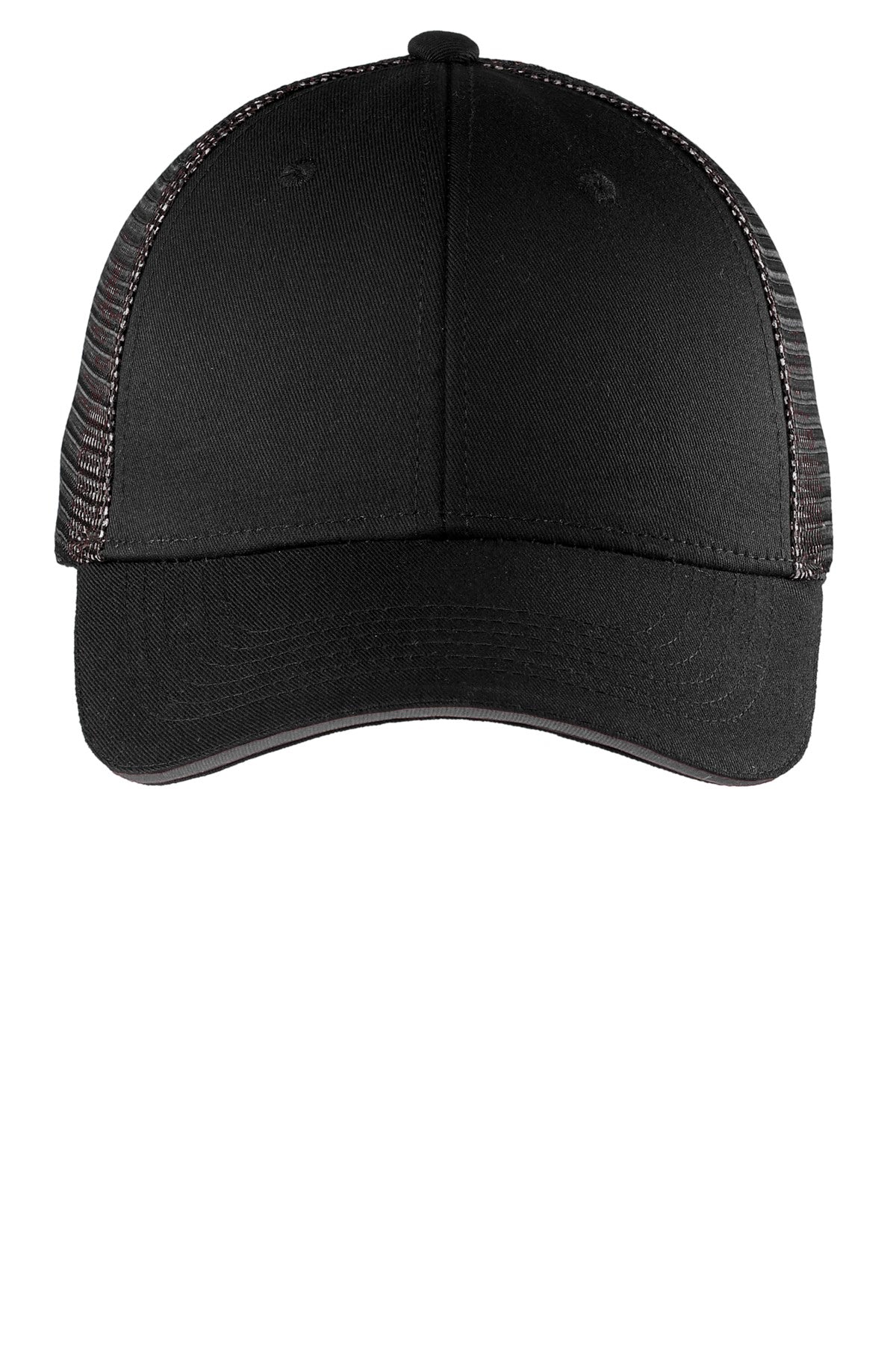 Port Authority Double Mesh Snapback Sandwich Bill Cap - Black/ Silver